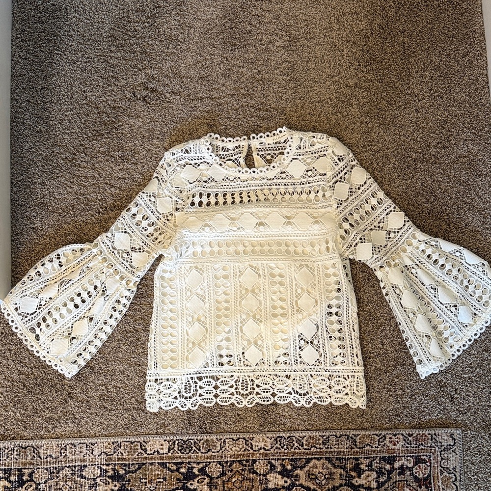 Ellison Ivory Crochet Lace Bell-Sleeve Top – Size S